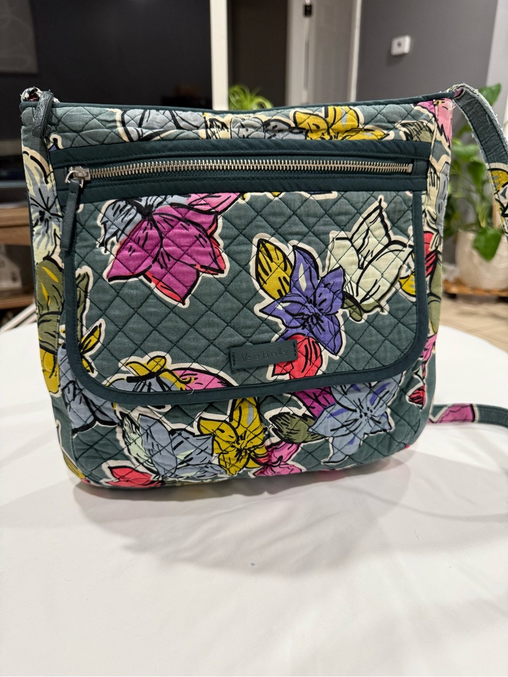 Vera Bradley Teal Quilted Crossbody with Multicolor Floral Print